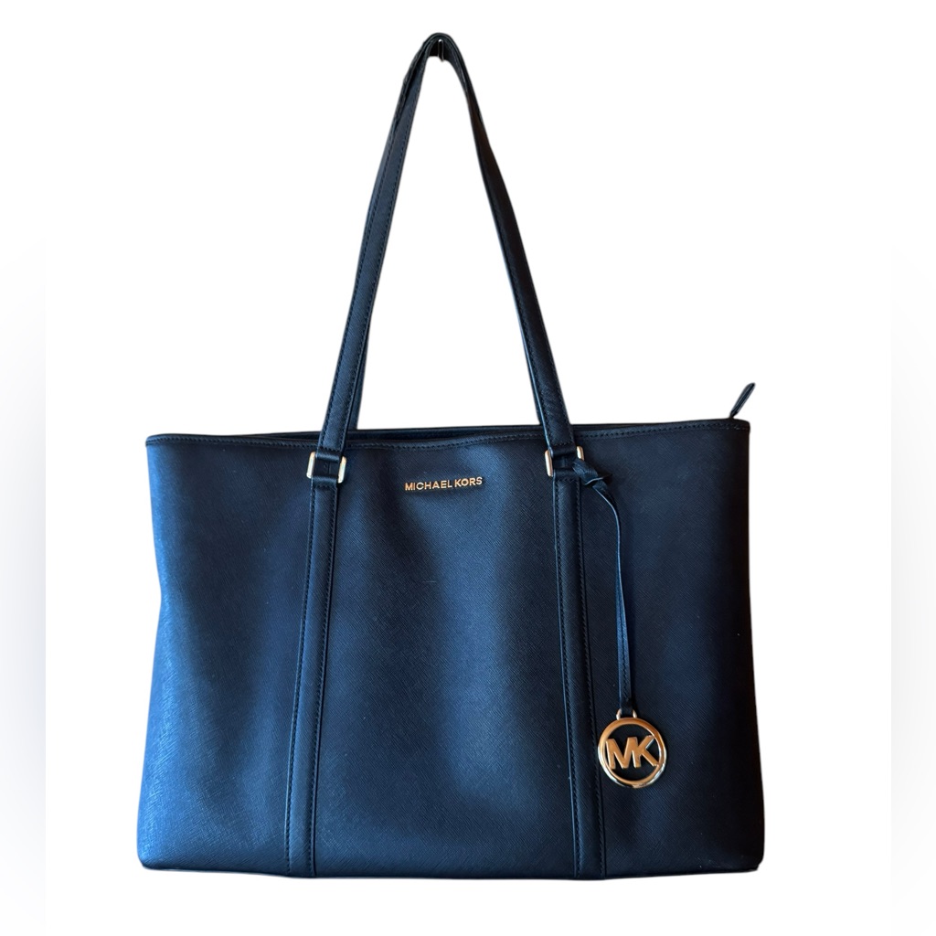 Michael Kors Black Coated Canvas Nylon Large Sady Tote